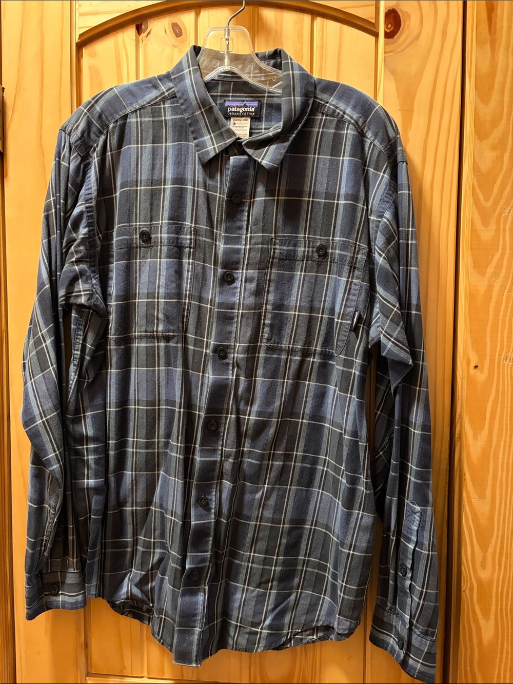 Patagonia Blue and Gray Plaid Long-Sleeve Shirt